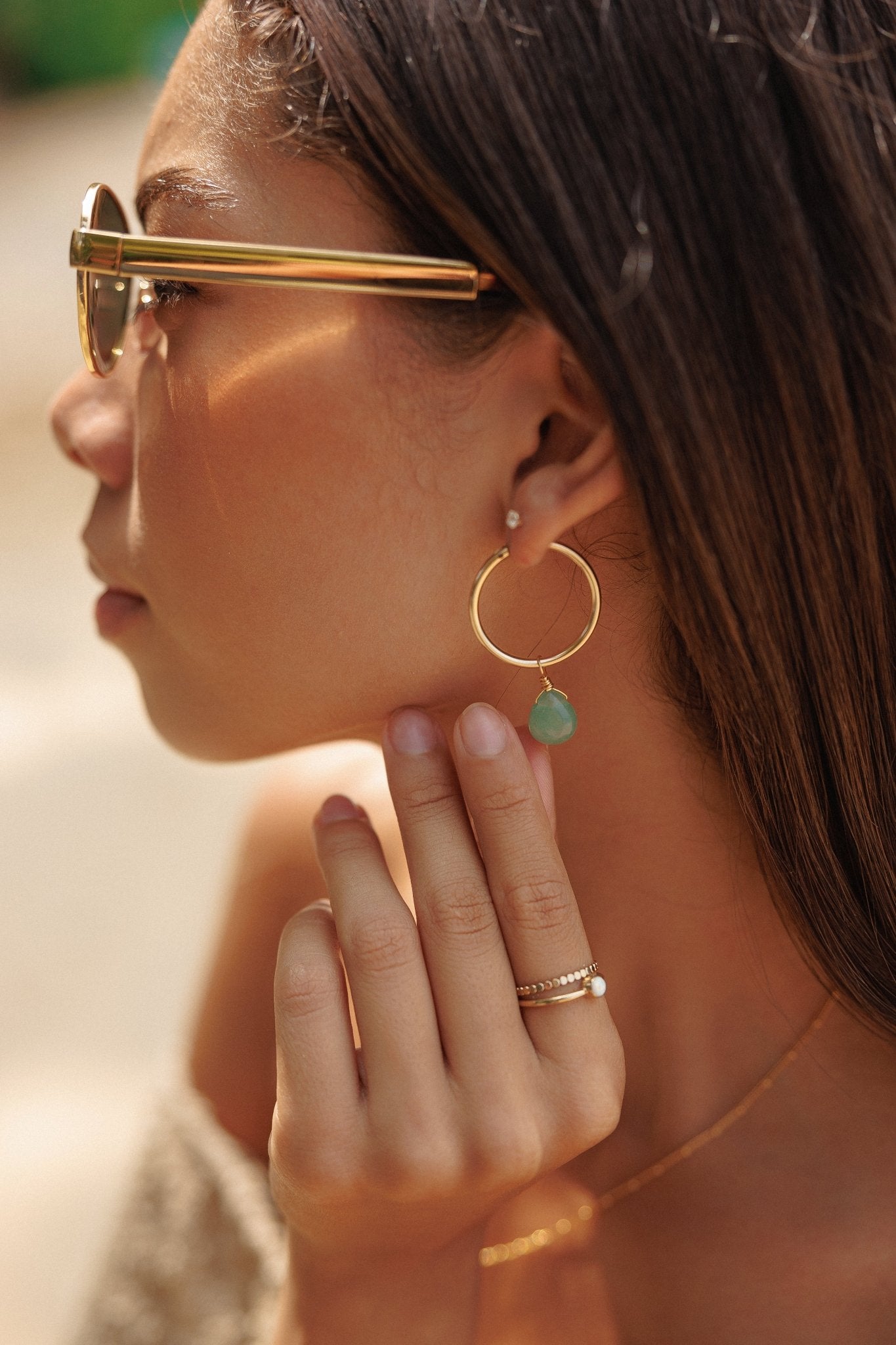 GREEN AVENTURINE HOOPS - DE.FINE Collection Jewelry